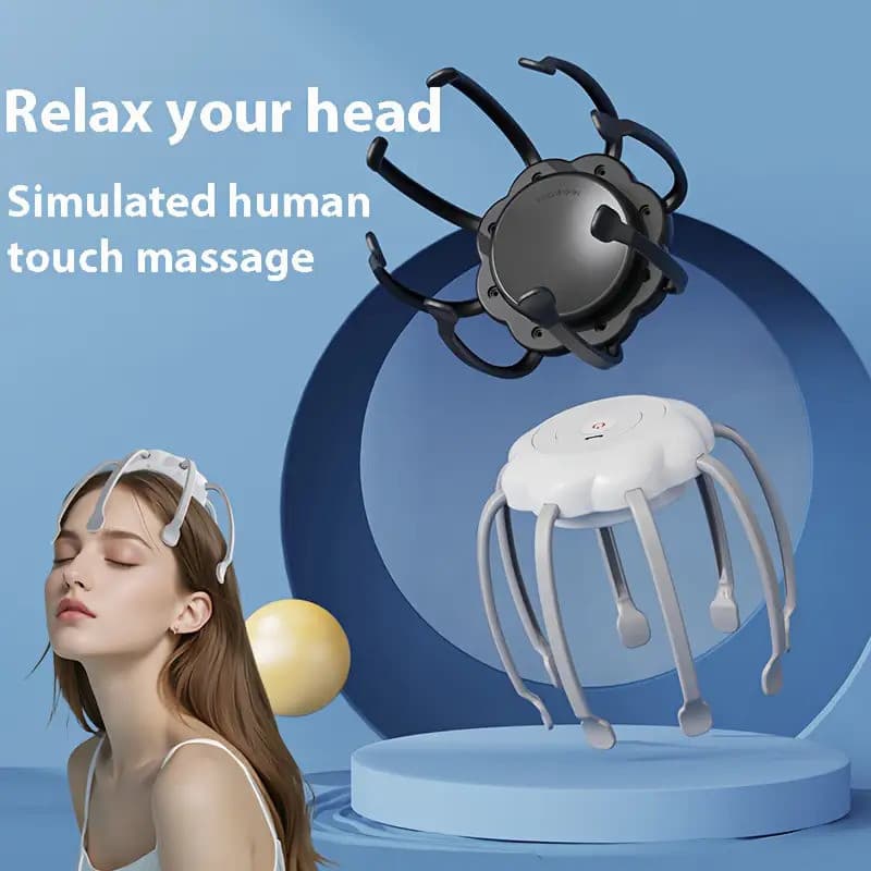 3 Modos De Massageador De Cabeça Elétrico Sem Fio , Em Formato De Polvo-Portátil De 360 Graus