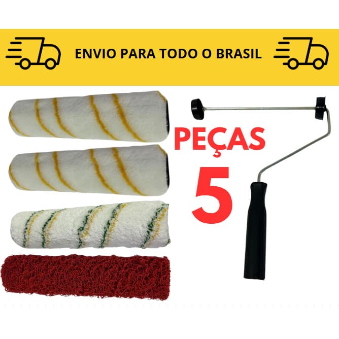 Kit Completo 4 Rolos de Pintura com suporte / Textura Rustica / Cabelo de Anjo / Antigota