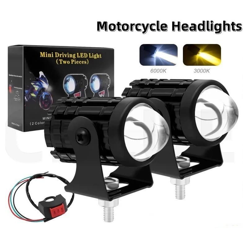 (2 Pcs) Mini Luzes De Condução Para Motocicleta À Prova D'água Farol LED Amarelo/Branco Alto Baixo
