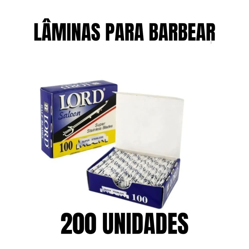 Kit 200 Meia Lâminas Para Barbear Lord Saloon Inox Profissional