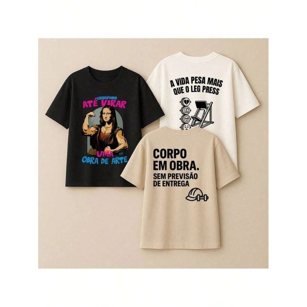 Kit 3 Camisetas Feminina  Coro Em Obra Camisa De Academia Oversized 100% Algodão Caimento Largo