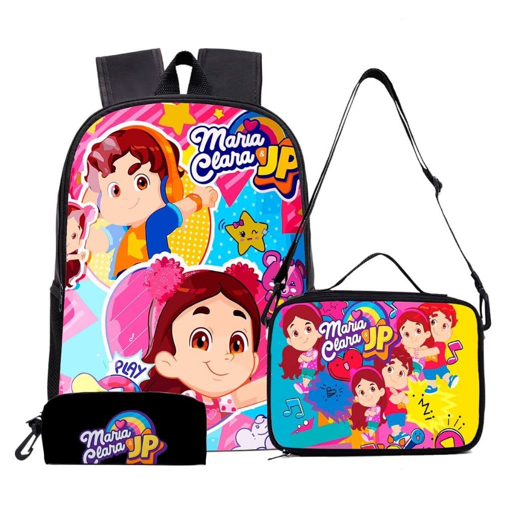 mochila Ana Clara e JP Kit com mochila, lancheira termica e estojo