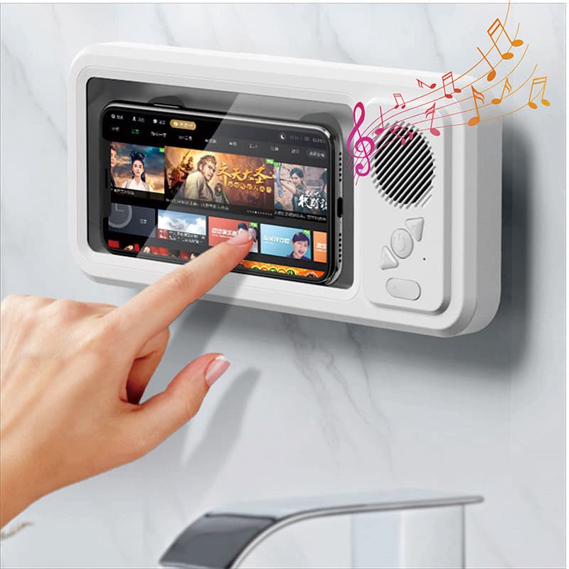 Capa De Telefone À Prova D'água Para Banheiro , Com Alto-Falante Bluetooth , Suporte De Parede , Antiembaçante Banho , C