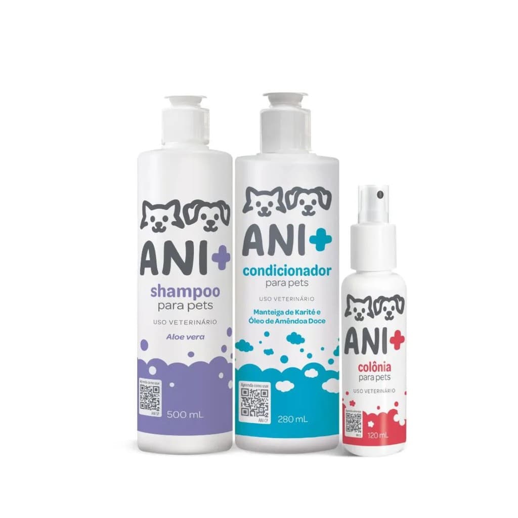 Kit Ani+ Completo Shampoo Condicionador Colônia Cães e Gatos