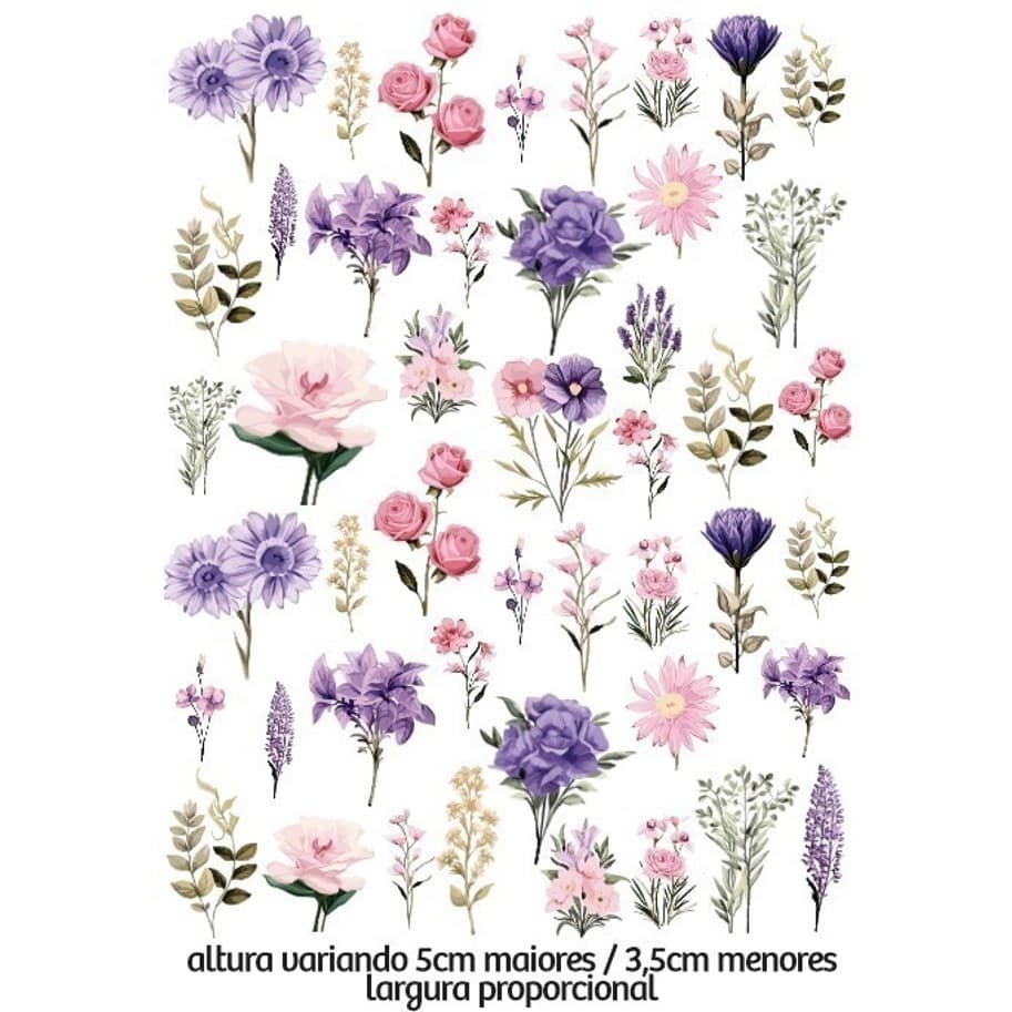 Decalque Hidro Transfer - Flores Lilás e Rosa M