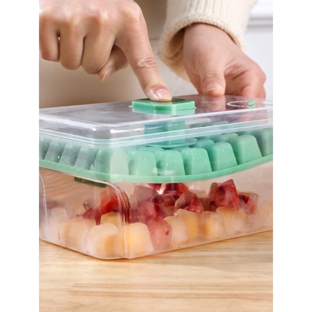 Bandeja de gelo de imprensa com um clique caixa de gelo de qualidade alimentar fazer molde de cubo de gelo armazenamento
