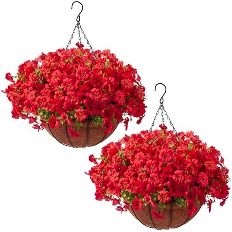 Hananona 2 Conjuntos De Flores Artificiais Ao Ar Livre Com Cesta Suspensa , 2 Plantadores Suspensos 24 Peças Para Primav