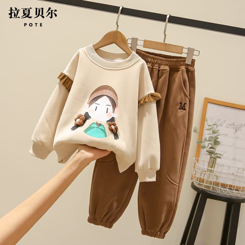 Lasherbell roupas infantis meninas primavera ternos moda infantil solto pulôver moletom Casual Bud calças terno de duas