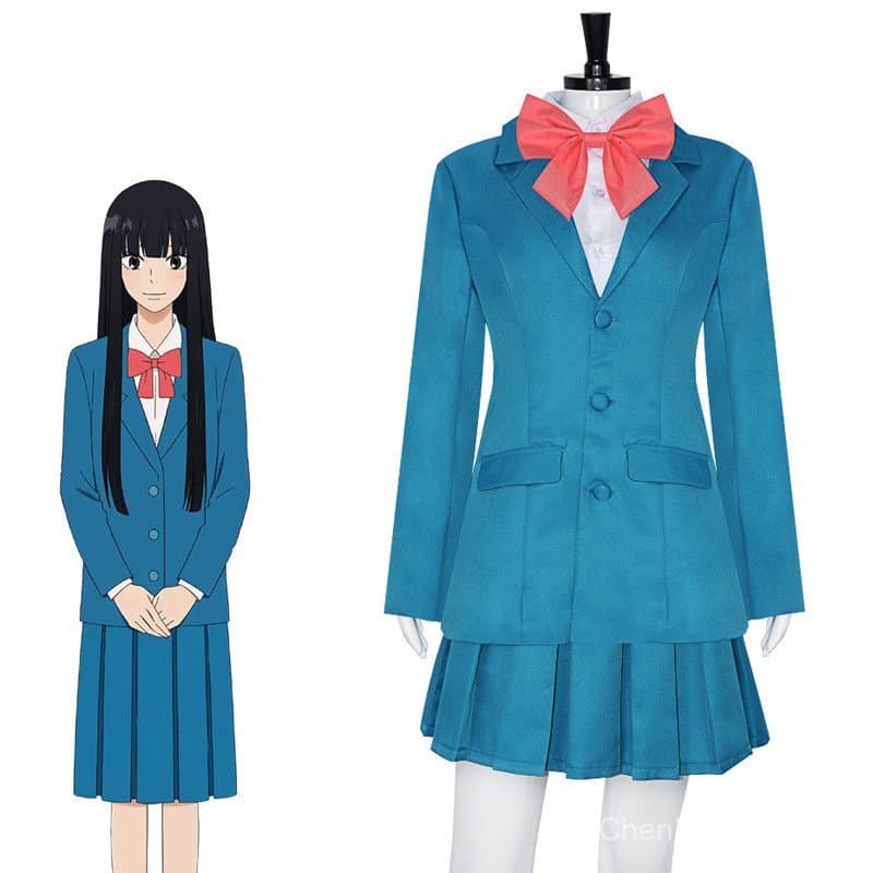 Fantasia de Cosplay Sawako Kurnuma Anime Kimi ni Todoke Uniforme Escolar Azul JK Casaco Camisa Saia Festa de Halloween C