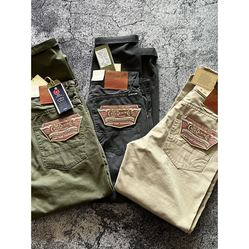 Moda americano Retro puro algodão ajuste em linha reta quatro estações Universal simples cor sólida All-Match calças cas