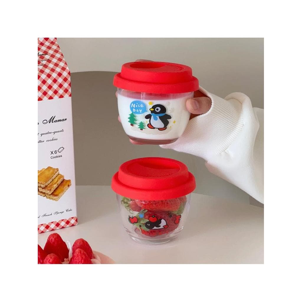 Copo de vidro de alto valor xícara de café pinguim copo de água com tampa copo de fermentação fria menina coração bonito