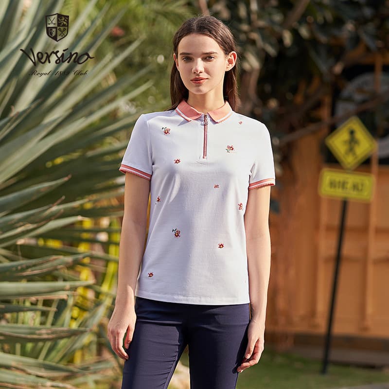 Versino versino camisa polo feminina lapela manga curta camiseta novo verão impresso solto topo