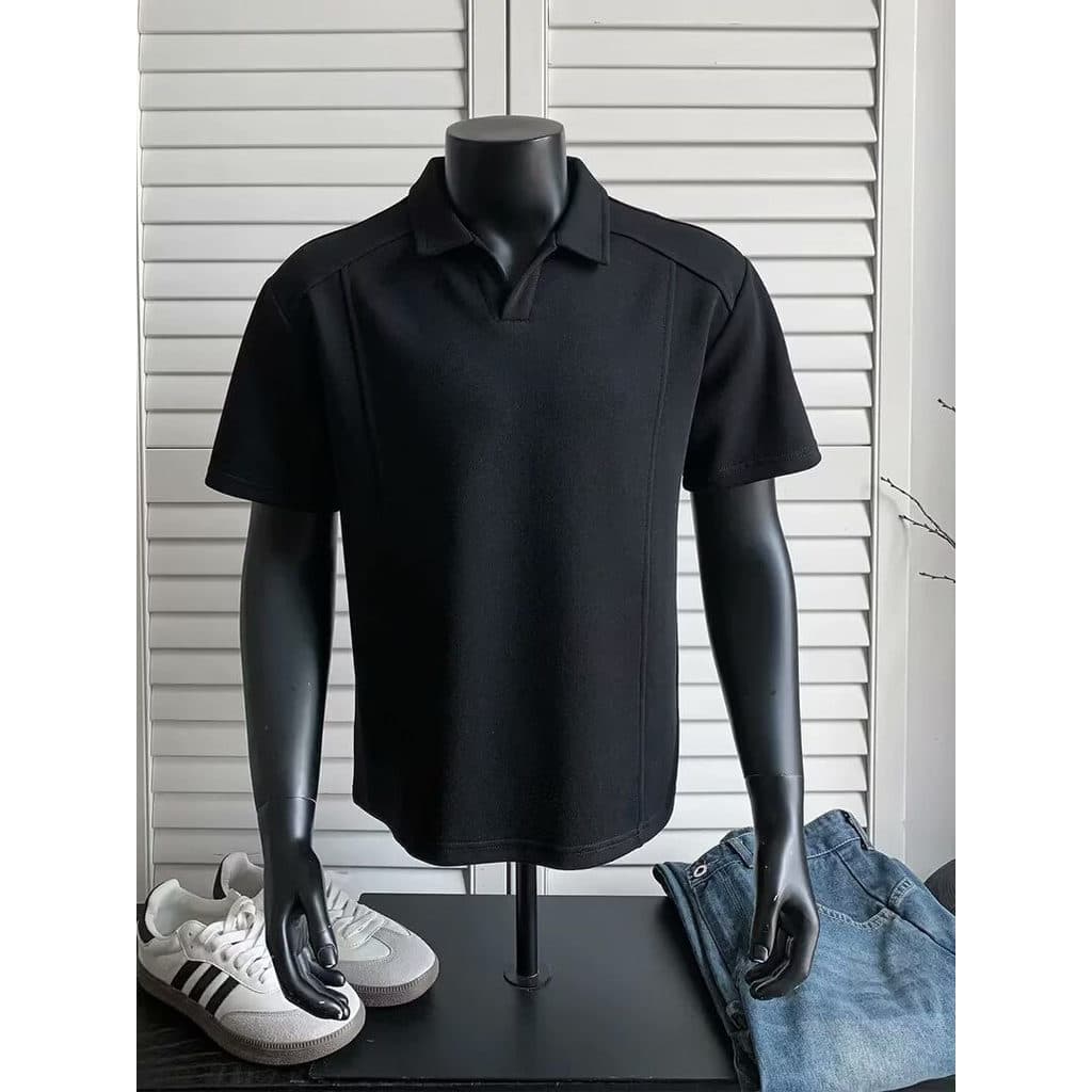 Americano High Street pesado cor sólida camiseta de manga curta masculina verão cleanfit All-Match camisa Polo Anti-ruga