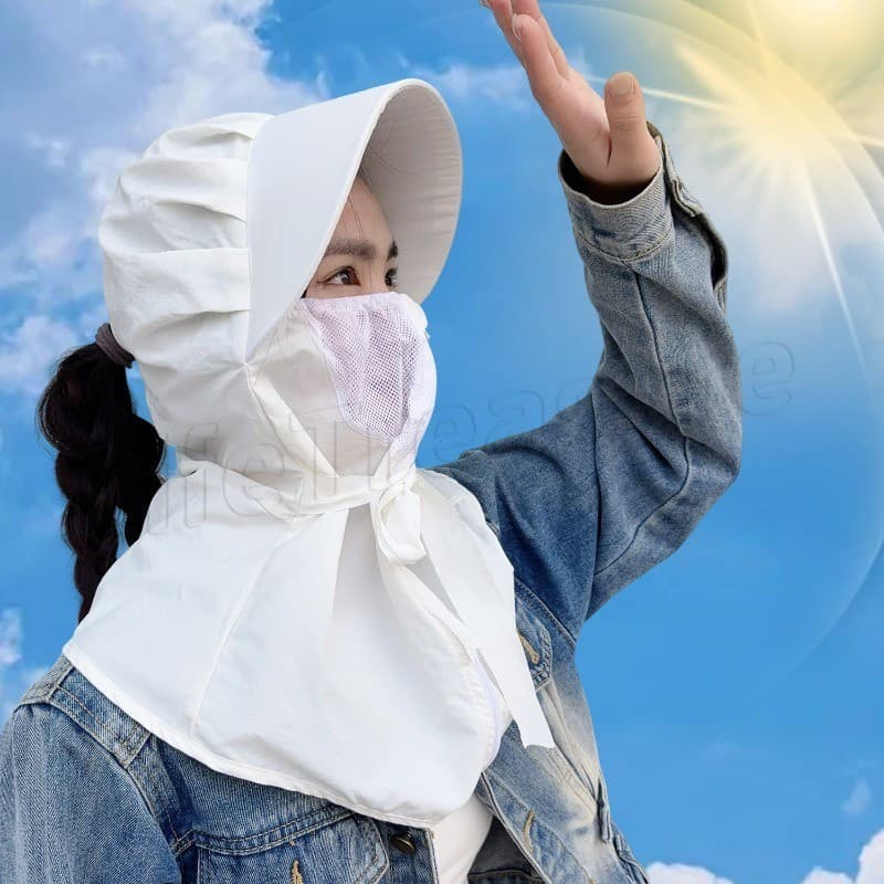 Capa De Pescoço Longo De Verão-Máscara Facial De Ciclismo Macia À Prova De Poeira Proteção Solar/UV De Aba Larga-Leve ,