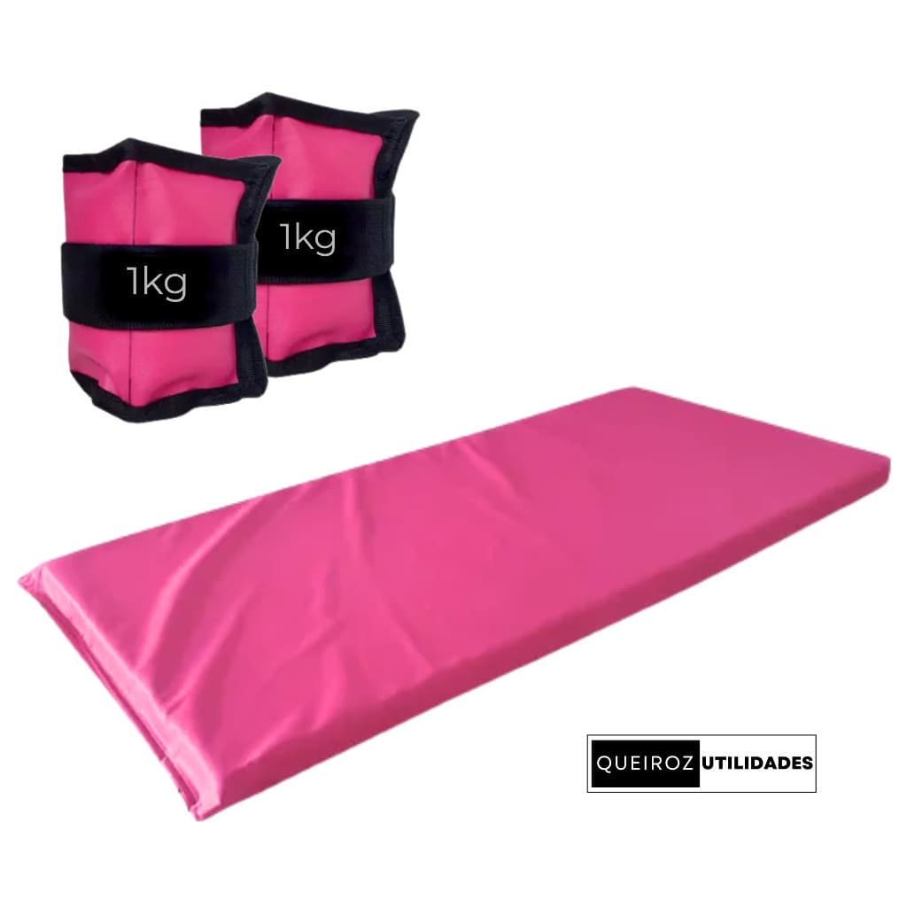 Desconto KIT Caneleira de Peso Rosa Par de 1KG + Colchonete Rosa Treino/Academia/Musculação/Fisioterapia - Promoção!