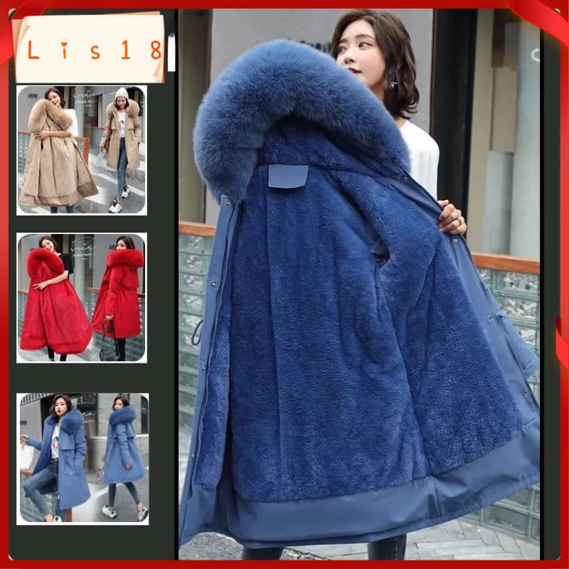 2026 Novo Outono/Inverno Plus Size Engrossado Quente Casaco Com Capuz Feminino Gola De Pele , Pelúcia
