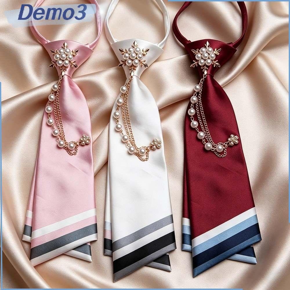 [DEMO3] Luz De Luxo Pérola Corrente Gravata Livre Cetim Estilo Universitário Pequena JK Uniforme Camisa Acessórios