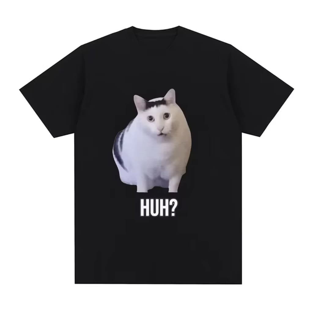 Camiseta Casual Estampada Ideal para Rolês e Dia a Dia Gato Huh? Engraçado Meme 100% Algodão