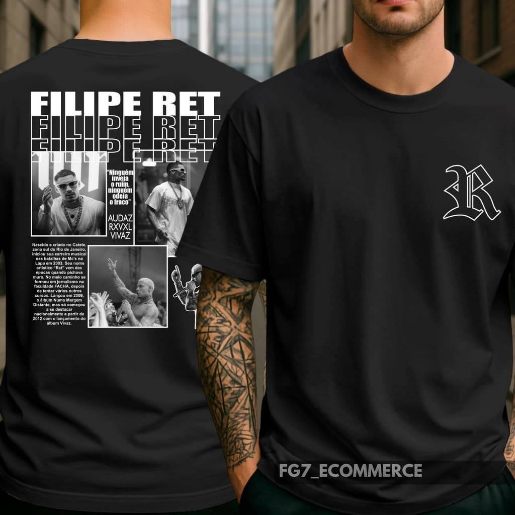 Camiseta Unissex Bootleg MC Rapper Filipe Ret Trap Ninguém Funk Inveja o Ruim Rap Melhor Vibe