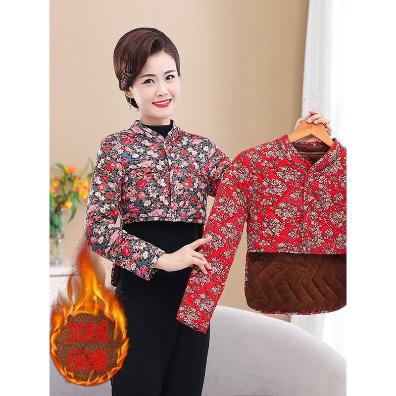Roupas femininas idosas de meia-idade forro de lã colete Floral roupas da mãe almofadas de ombro almofadas de cintura co