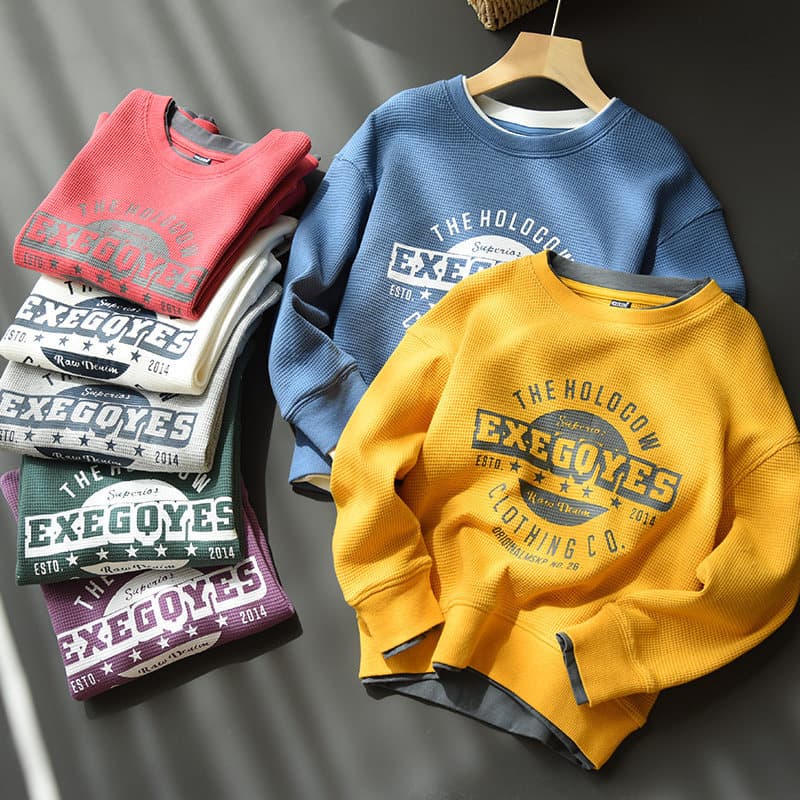 Clearing Stock Moletom infantil de algodão puro com gola redonda, pulôver Waffle para meninos e meninas, estilo outono