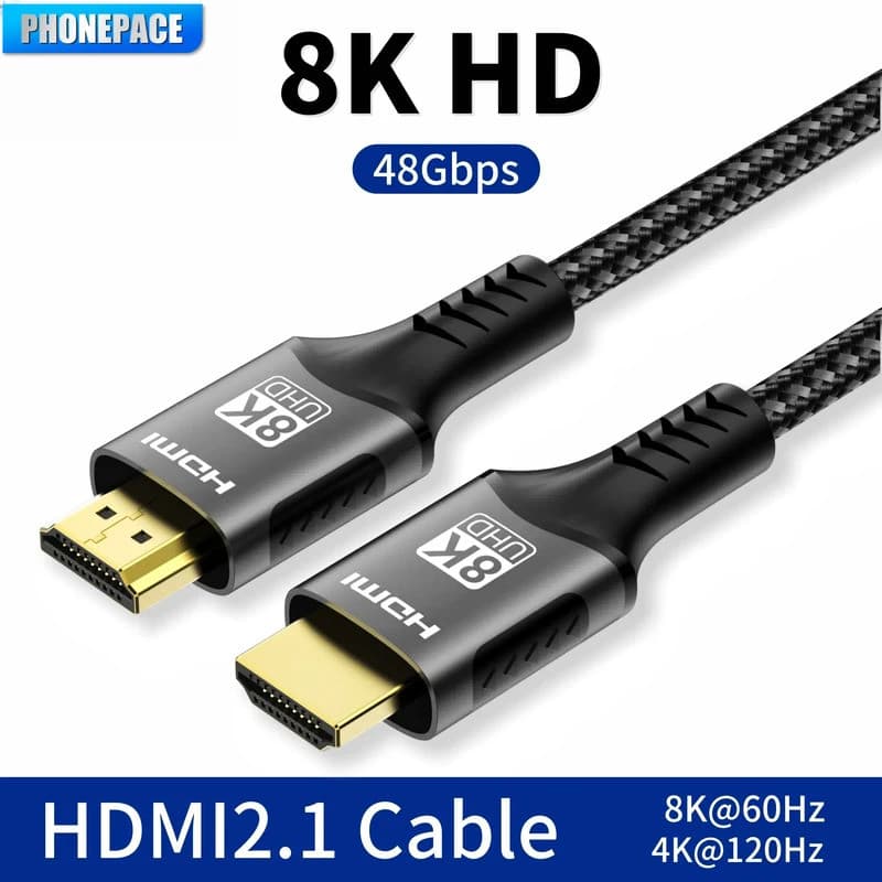 Cabo HDMI 8K de Alta Velocidade, Cabos HDMI Trançados em Nylon e Conectores Dourados, HDMI 2.1 4K @ 120Hz 8K@60Hz para L