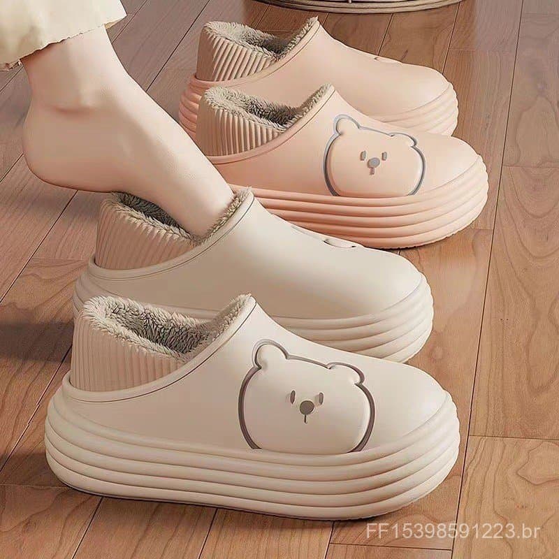 Novo salto impermeável chinelos de algodão feminino outono inverno exterior Wear velo-velo quente sapatos de confinament