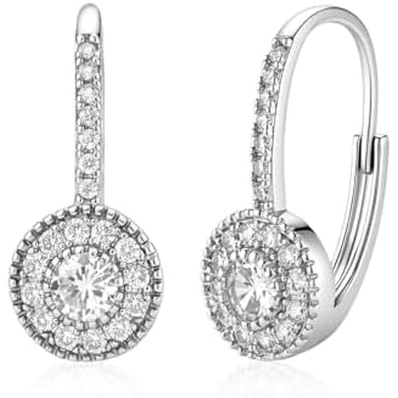 Brincos Pendurados De Zircônia Totalmente Cúbica , Prata , Para Mulheres , Halo , Alavanca , Strass , De Noiva , Clipe E
