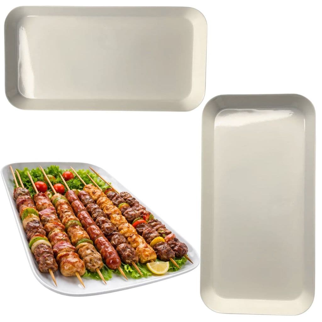 Kit 30 Bandejas Travessa Buffet Retangular Melamina 31x16cm Branco