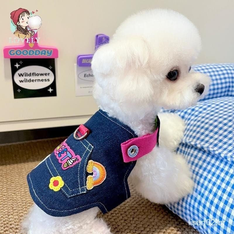 Arnês De Peito Para Dopamina Jeans Com Trela Animais De Estimação , Universal E Confortável Gatos , Cães , Ursinhos De P