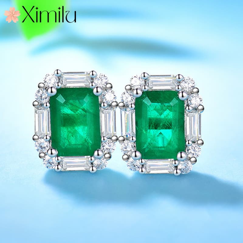 ❤ Original requintado banhado a ouro branco 18K brincos feminino Moissanite diamante vermelho esmeralda brincos retangul