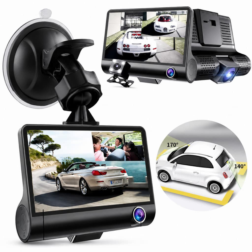 Gravador de Vídeo para Carro 3 Câmeras HD Monitoramento Interno Externo 24 Horas