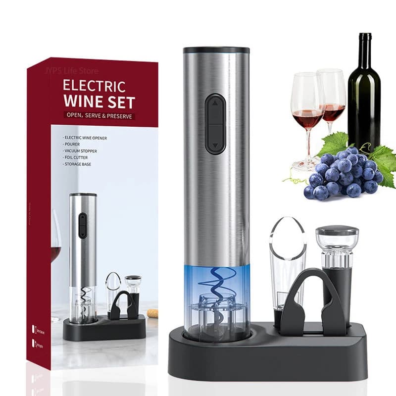 Conjunto de Abridor de Vinho Elétrico em Aço Inoxidável, Saca-rolhas Automático, Cortador de Lacres, Abridor de Garrafas