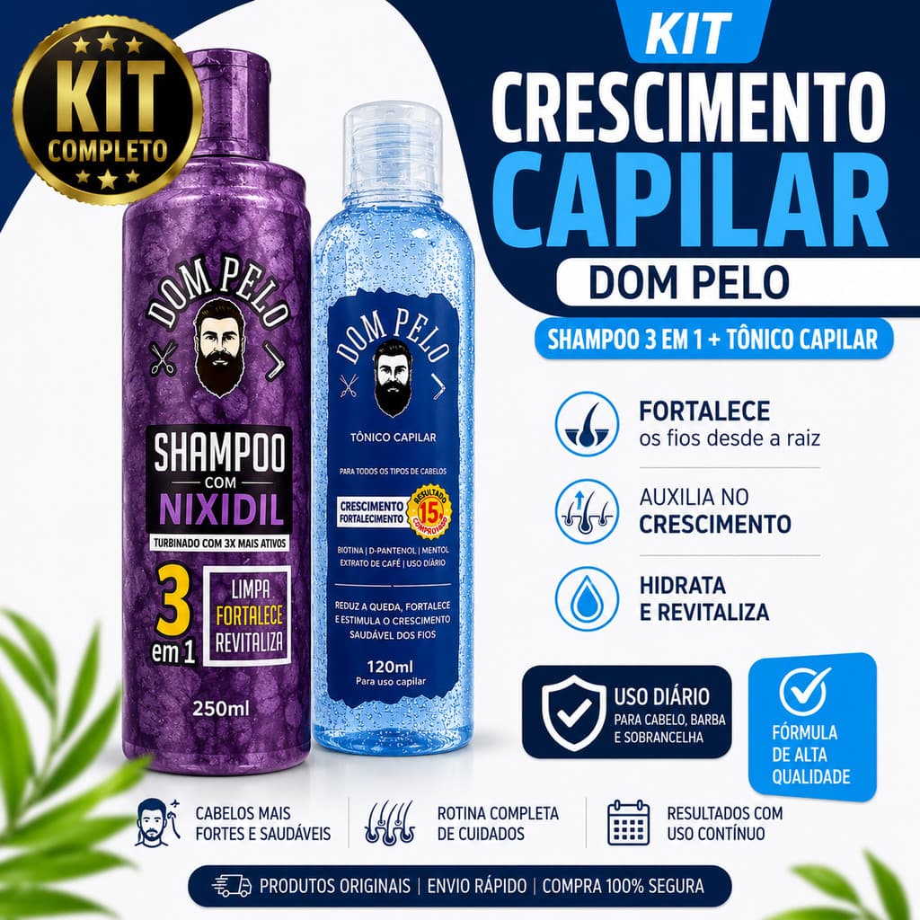 Kit Crescimento Capilar Dom Pelo Tônico 120ml + Shampoo 3 Em 1 250ml