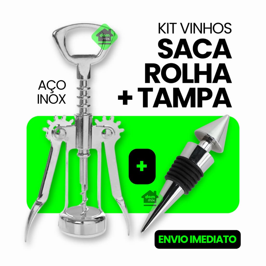 KIT Saca Rolha + Tampa Rolha Vinho l Aço Inox