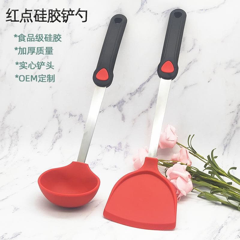 Espátula de Silicone com ponto vermelho, colher de cozinha, espátula antiaderente, espátula chinesa, cabo 430, utensílio