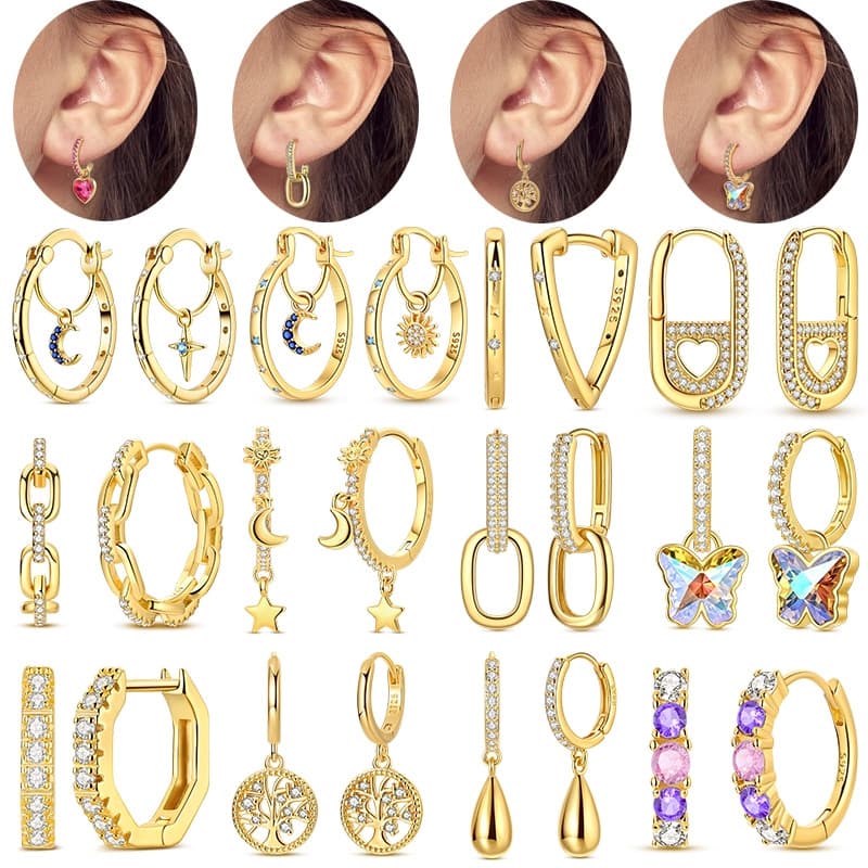 2026 Novo 925 Prata Espumante Cor De Ouro Brinco De Argola Caber Encantos Originais Diy Linda Jóias Para Moda Feminina F