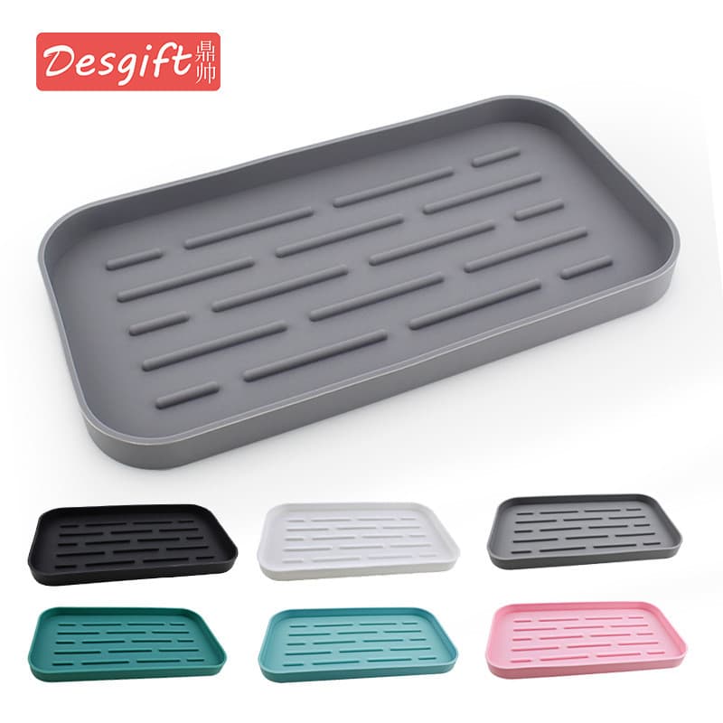Novo estilo bandeja de drenagem de silicone quadrado engrossado cozinha banheiro bancada armazenamento almofada de drena