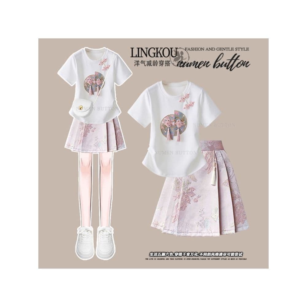 Novo estilo chinês terno saia feminina pequena idade-reduzindo branco estilo nacional topo combinando curto camisola sai