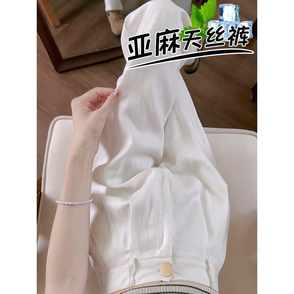Branco Tencel linho terno calças de perna larga feminino 2025 novo estilo de venda quente verão estilo fino pequenas cal