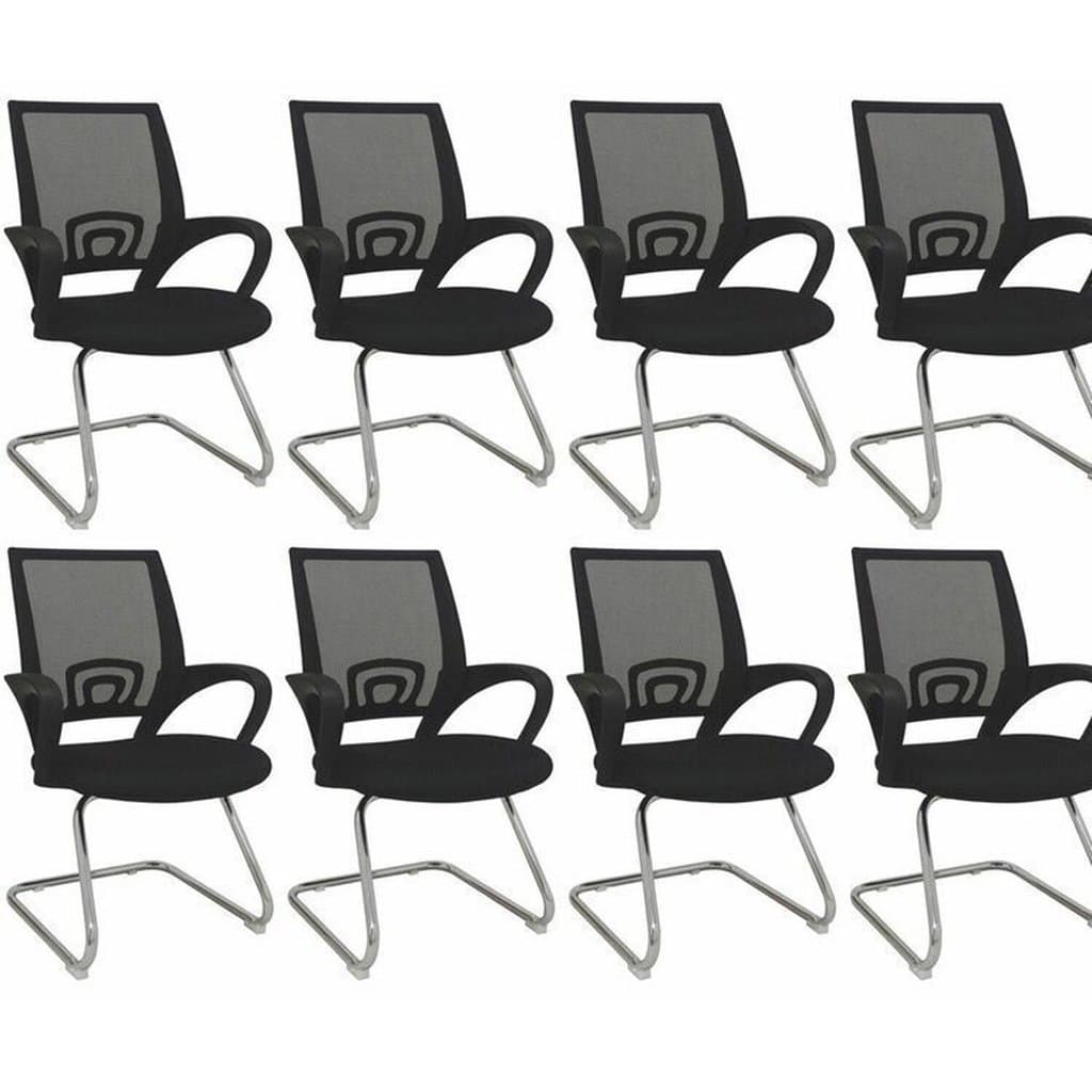 Kit 8 Cadeiras para Escritório Interlocutor Fixa Tela Mesh Preto Cadeira Interlocutor
