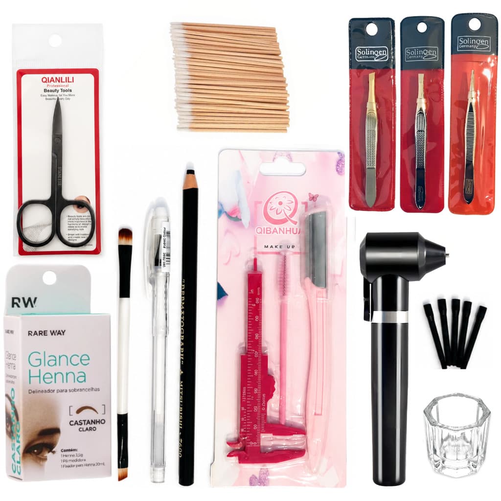 Kit Design e Marcação De Sobrancelhas Henna Glance Castanho Claro Completo