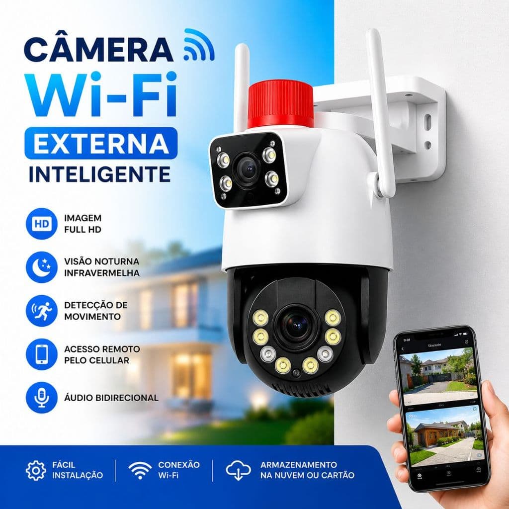 Câmera De Segurança a Prova de água Lente Dupla IP66 Camera IP WiFi 360