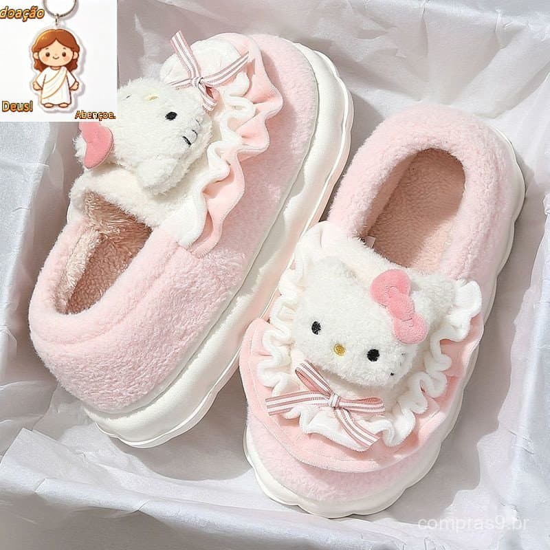 [Envio em 48 horas] Sapatos De Algodão De Calcanhar De Bolsa Inverno Femininos Princesa Do Coração Feminino Casa De Hell