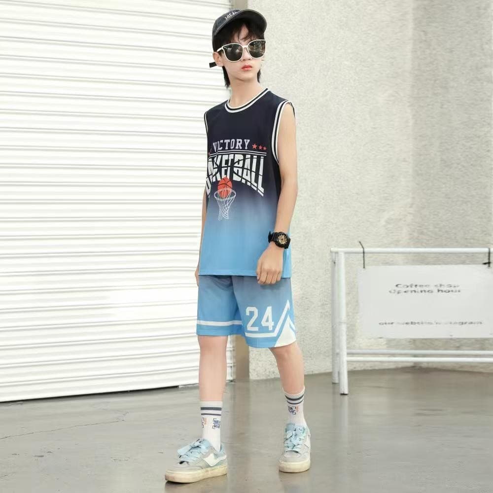 Meninos sem mangas roupas de basquete colete infantil seda gelo terno esportivo de secagem rápida de duas peças na moda