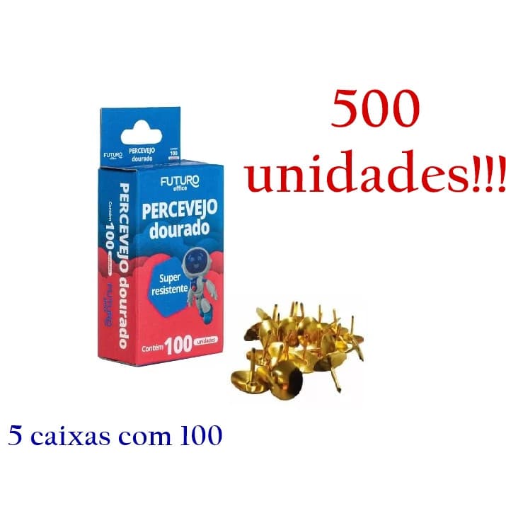 Percevejo Tachinha Latonado Dourado 500 unidades Futuro Office FO202202