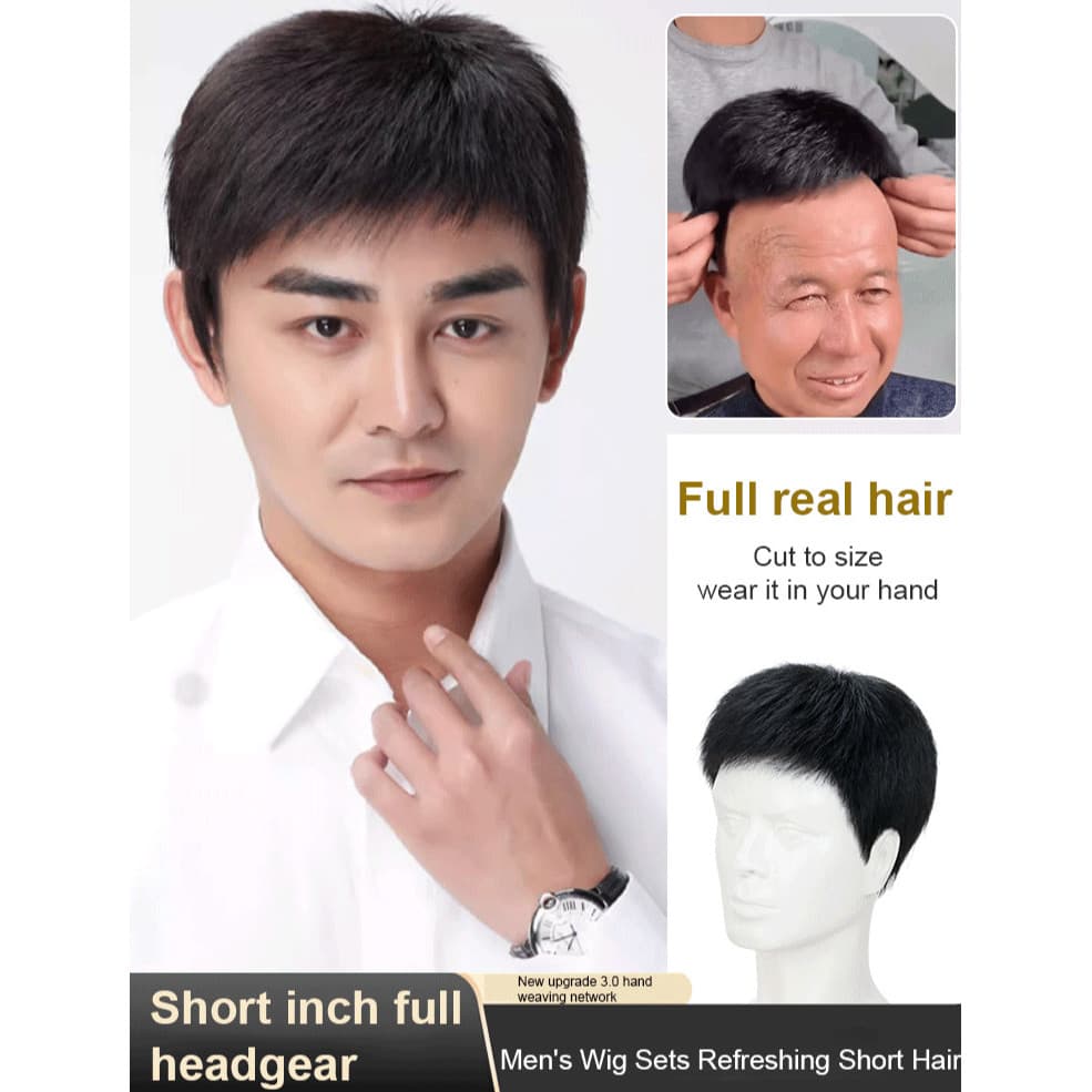 Peruca masculina de simulação natural, com apliques realistas para uso externo.