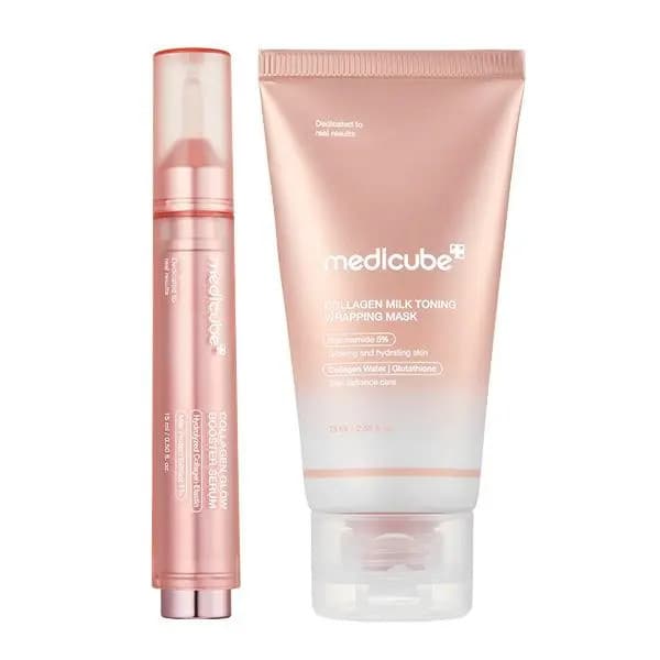 [medicube] Milky Glow Lock Collagen Duo l Máscara Envolvente de Colágeno Milky Glow (Uso de 20 minutos) + Sérum de Leite