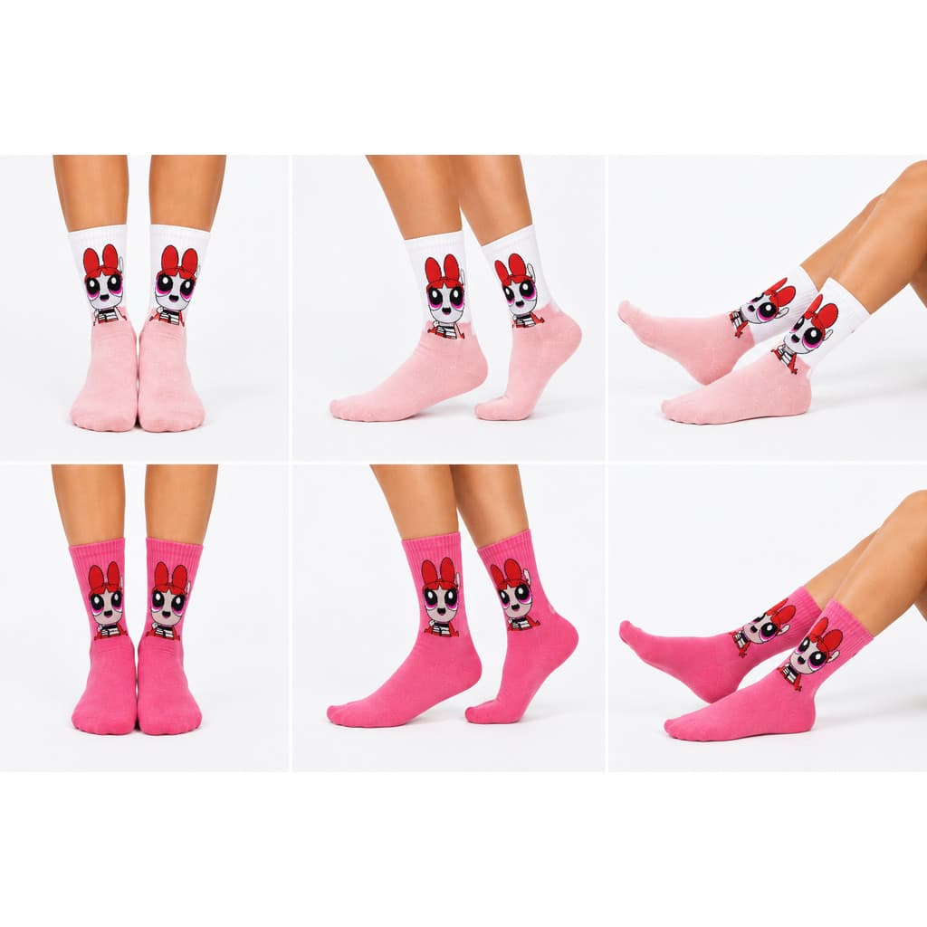 Kit 2 Pares florzinha super poderosa Meia Divertida Cano Longo Estampada Personagem Tamanho Unico 35 a 44