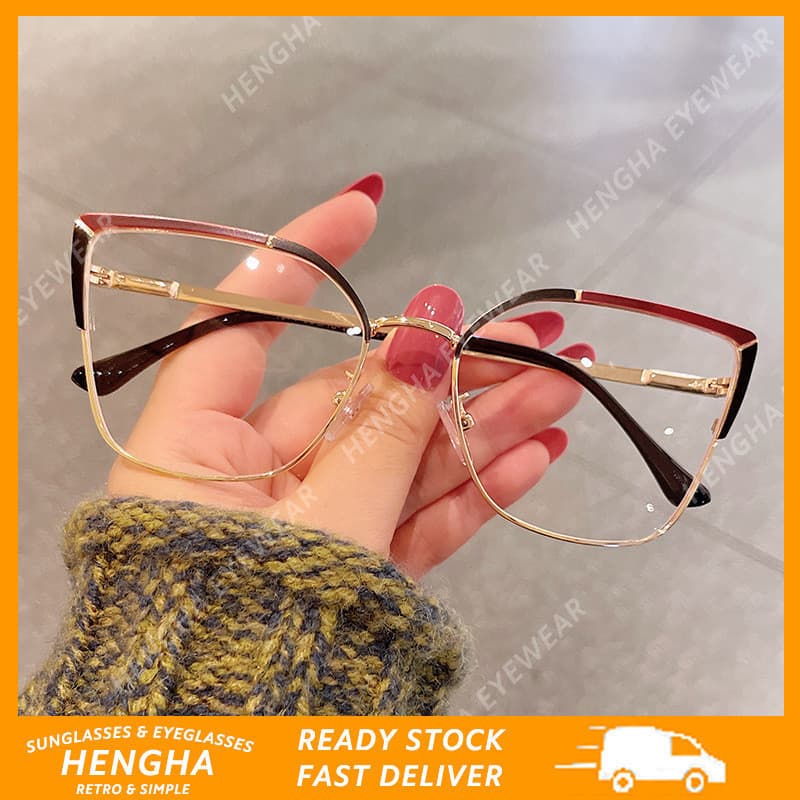 (HENGHA) Armação de Óculos Clássica Preta e Vermelha, Estilo Retrô Quadrado, Metal, Óculos Anti-Radiação
